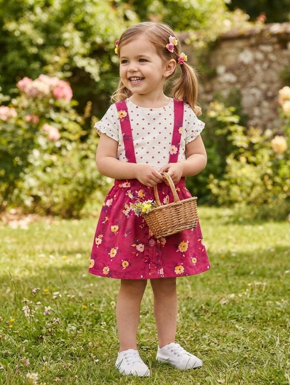 Wonder Nation 3T White and Pink Polka Dot Dress